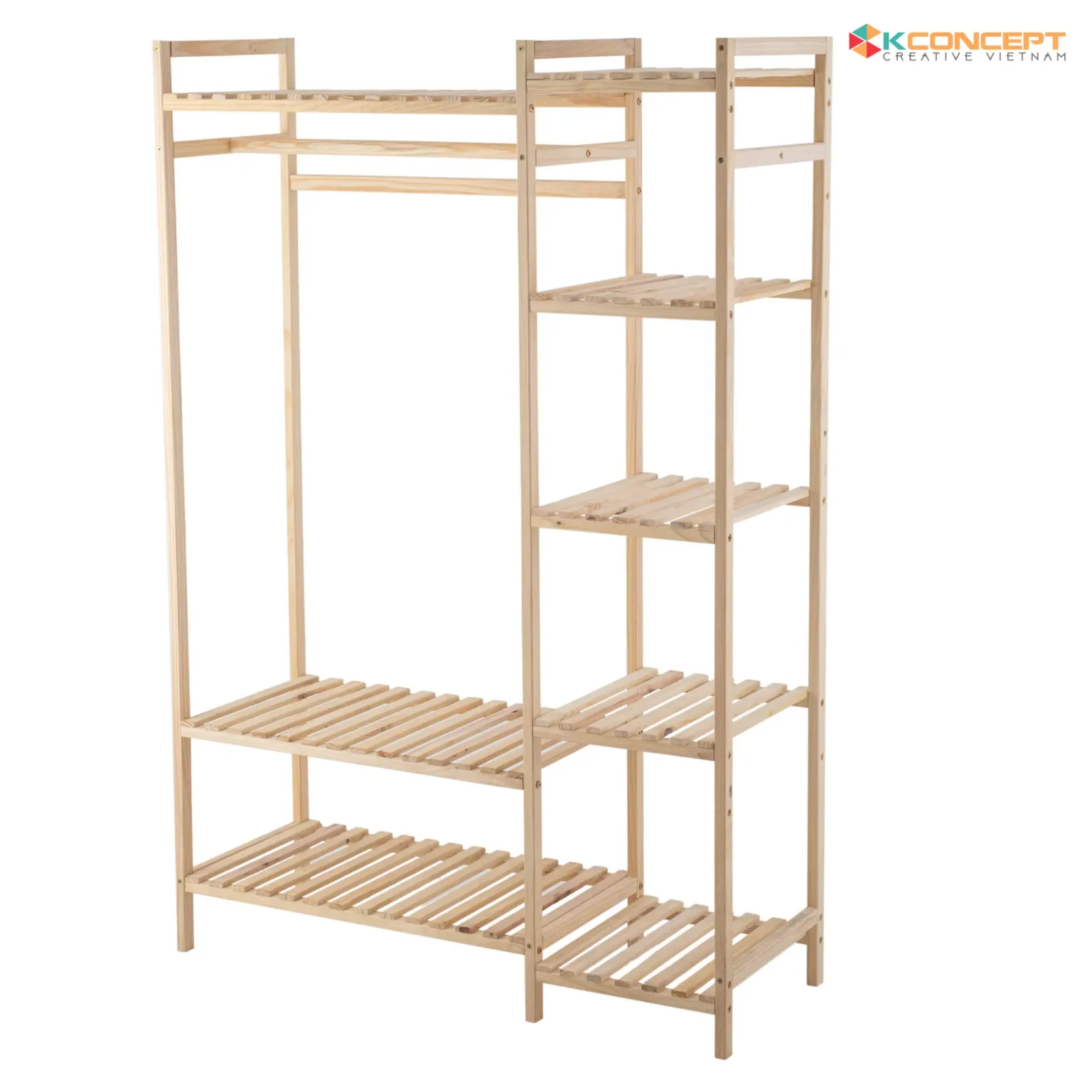 Chụp Ảnh Sản Phẩm Nền Trắng – Packshot – Kệ Gỗ Thông Việt Decor